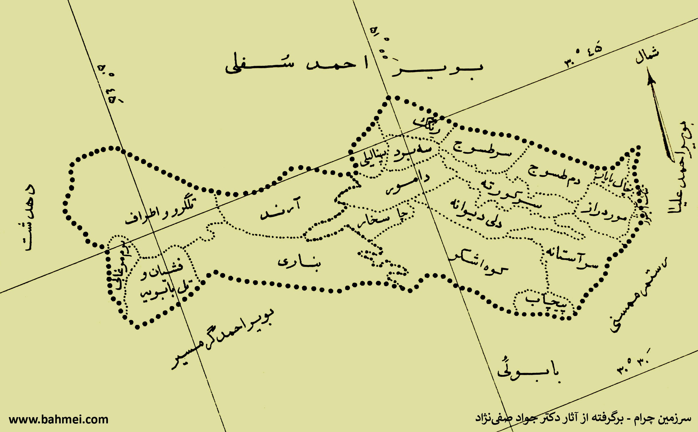 نقشه سرزمین ایل چرام در دهه چهل شمسی